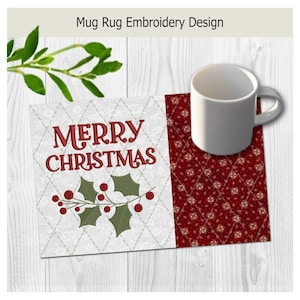 Frohe Weihnachten! Stickmuster für Tassenuntersetzer | Stickrahmen 5x7