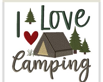 I Love Camping Embroidery Design | Summer Decor | Tent Camper (digital file)