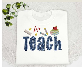 Teacher Applique Embroidery Design | School Raggedy-edge Applique | 3 hoop sizes (digital file)