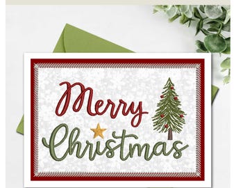 Merry Christmas Tree | Fabric Card | Machine Embroidery Design