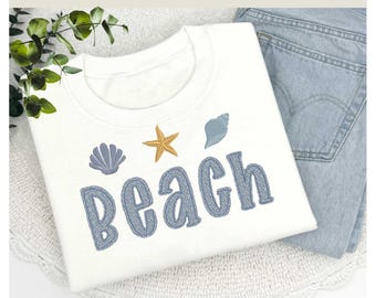 Beach Raggedy Applique Embroidery Design | Summer Coastal  Applique | Seashells and Starfish