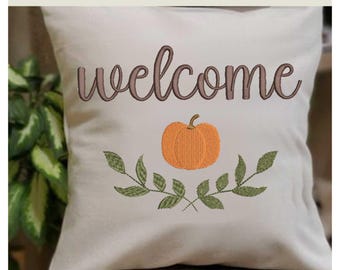 Welcome Pumpkin Embroidery Design | Fall Home Decor | Wreath Sash Embroidery (digital file)
