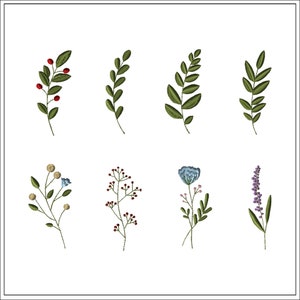 Botanical Leaves and Wildflowers | 8 designs-5 sizes | Machine Embroidery Design #1554