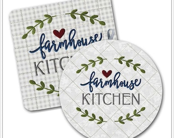 Farmhouse Kitchen | 8x8 ITH Potholders | Machine Embroidery Design #1820