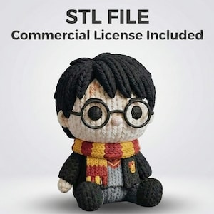 Knitted Style Wizard Boy STL • Commercial License Included • Faux Crochet 3D Print Model • Cute Magic Student with Scarf • Digital Download