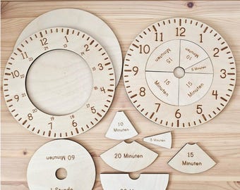 SVG Learning Clock Wood for Children Gift Idea Back to School Kindergarten Digital File SVG Matching Puzzle Clock Montessori Clock Learning Laser File
