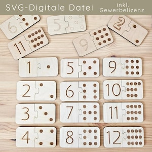 SVG Lernpuzzle Holz für Kinder Geschenkidee Schulstart Kindergarten Digitale Datei SVG Zuordnungspuzzle Zahlen Montessori lernen Laserdatei