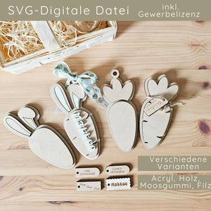 SVG Anhänger Karotte Holz für Ostern|Osterkorbanhänger mit Namen|Digitale Datei SVG Lasercutfile Ostern|Laserdatei Hasenohren Anhänger Acryl