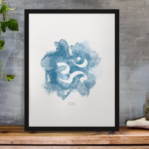 Simbolo Om di Tranquil Waters, blu, stampa artistica, da appendere alla parete, yoga, meditazione, studio, arredamento per la casa, consapevolezza, regalo per insegnanti
