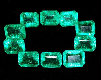 Lot de 10 pierres précieuses en vrac, émeraude verte naturelle de Colombie, forme émeraude certifiée 8-10 ct pour la taille de la bague, gemme émeraude verte transparente BSL02