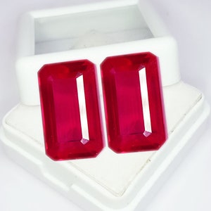 Loose Gemstone Natural Red Ruby Pair 18+ Cts Certified Emerald Shape Ruby For Making Jewelry Gifts Purpose With AAA+ Quality Ruby Gem BC020