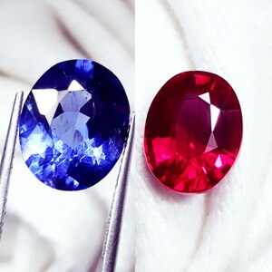 Natural Tanzanite & Red Ruby Pair Loose Gemstone 8-10 Ct Certified Oval Shape Ring Size Mixed Pair For Ring Size Transparent Stone Gems