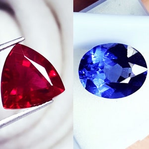 Loose Gemstone 8-10 Ct Natural Tanzanite or Red Ruby Pair Trillion Cut & Oval Cut Certified Ring Size Mixed Pair Gem With AAA+ Quality Gem