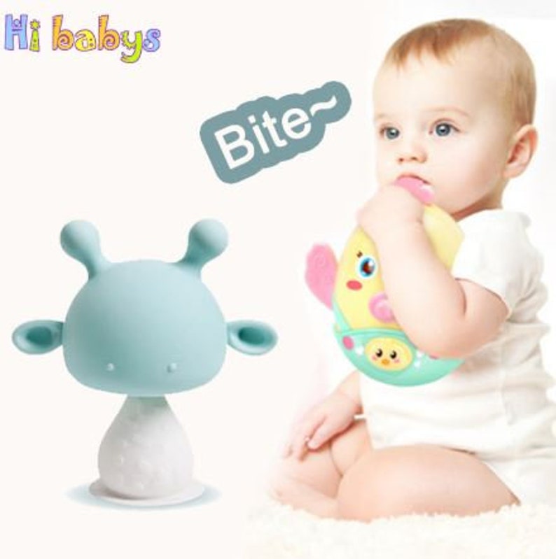 Silicone Baby Teether Mushroom Teething Musical Bell Toys Etsy