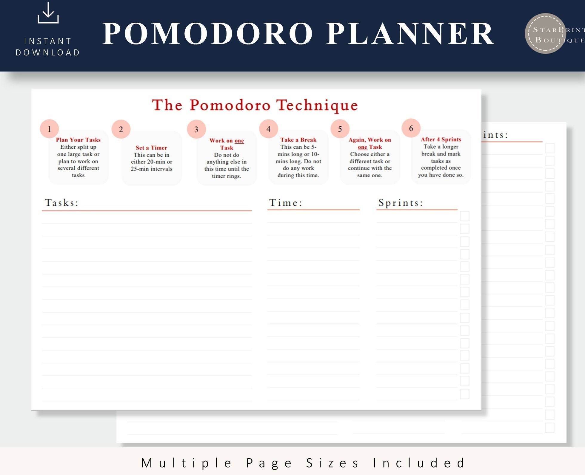Pomodoro Technique Planner / Worksheet / Digital and Printable | Etsy