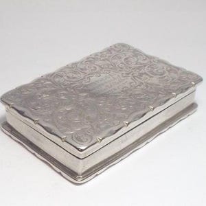 Antique Victorian  Sterling SOLID SILVER Snuff Box, Tobacco Box, Pill Box, Hallmarked Birmingham 1896