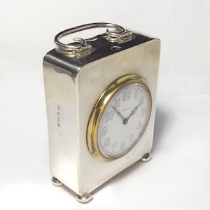 Rare Antique George V Sterling Solid Silver Clock, Bedside Clock, Desk Clock, London 1925