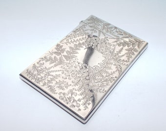 Rare Antique Victorian Aesthetic 91g Sterling Solid Silver Card Case, George Unite Birmingham 1889