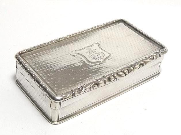 Antique Victorian Francis Clark 88g Sterling SOLID SILVER Snuff Box, Tobacco Box, Birmingham 1840
