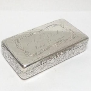 Seltene antike viktorianische 72g Sterling SOLID SILVER Schnupftabakdose, Tabakdose, Edward Smith, Birmingham 1860