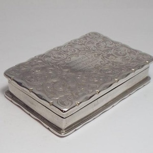 Antique Victorian  Sterling SOLID SILVER Snuff Box, Tobacco Box, Pill Box, Hallmarked Birmingham 1896
