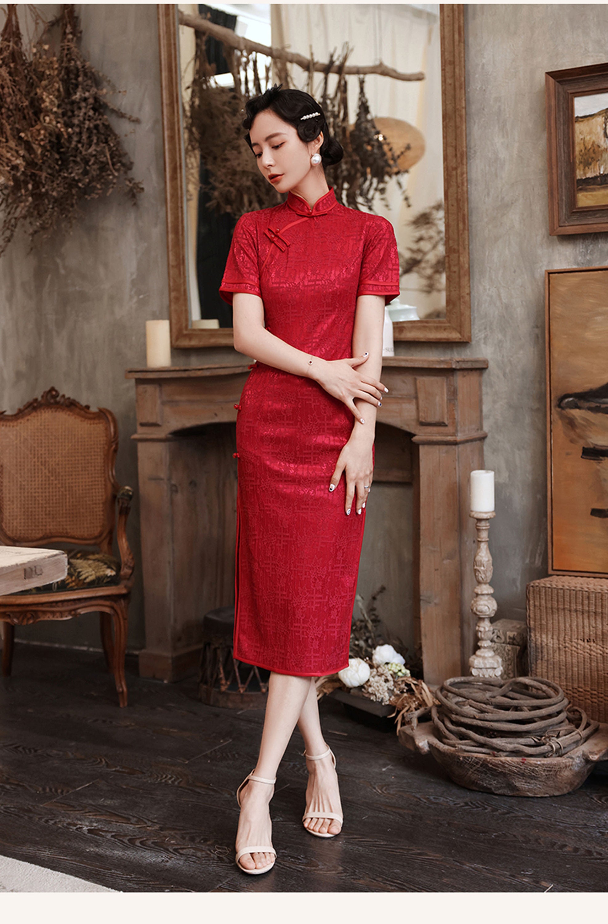 Short red sales chinese dress