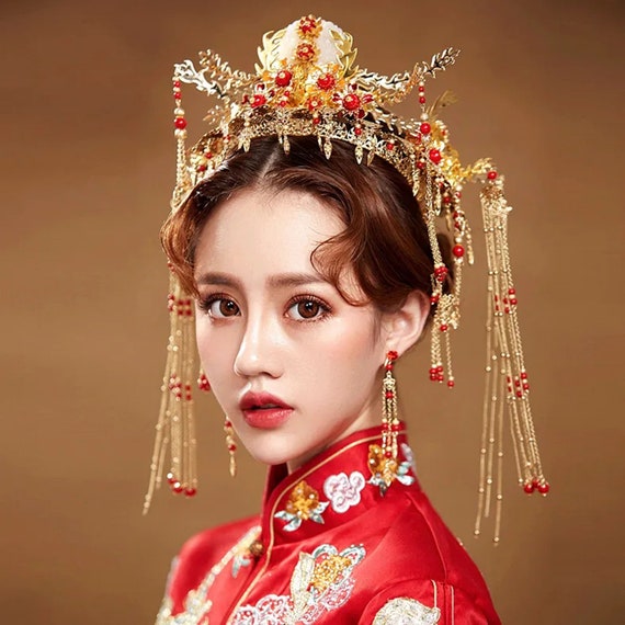 Chinese Traditional Wedding Bridal Headdress Phoenix Crown Women Simple  Hair Ornament Headpiece 