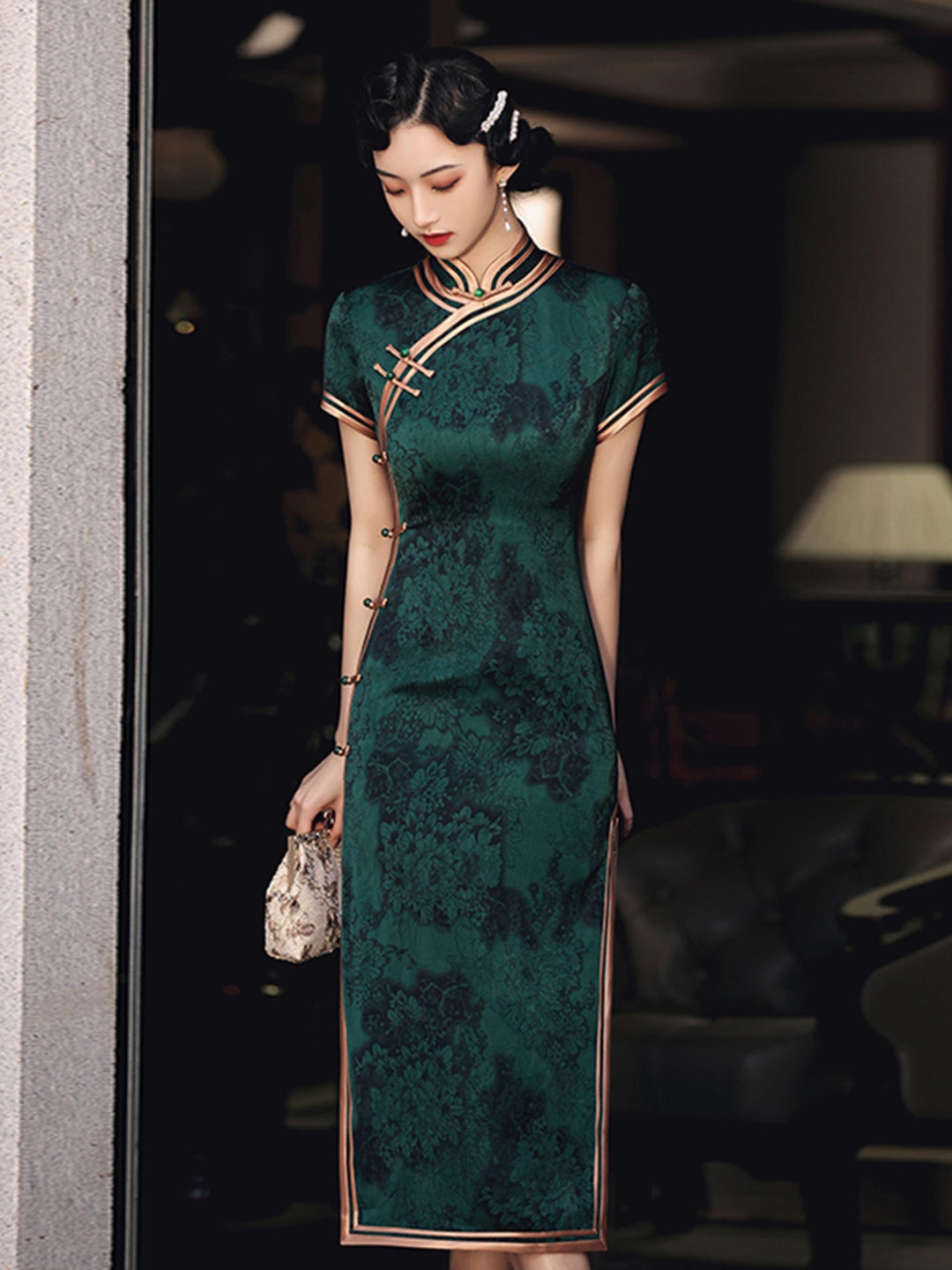 Chinese Cheongsam Green Modern Qipao Traditional Chinese Dress