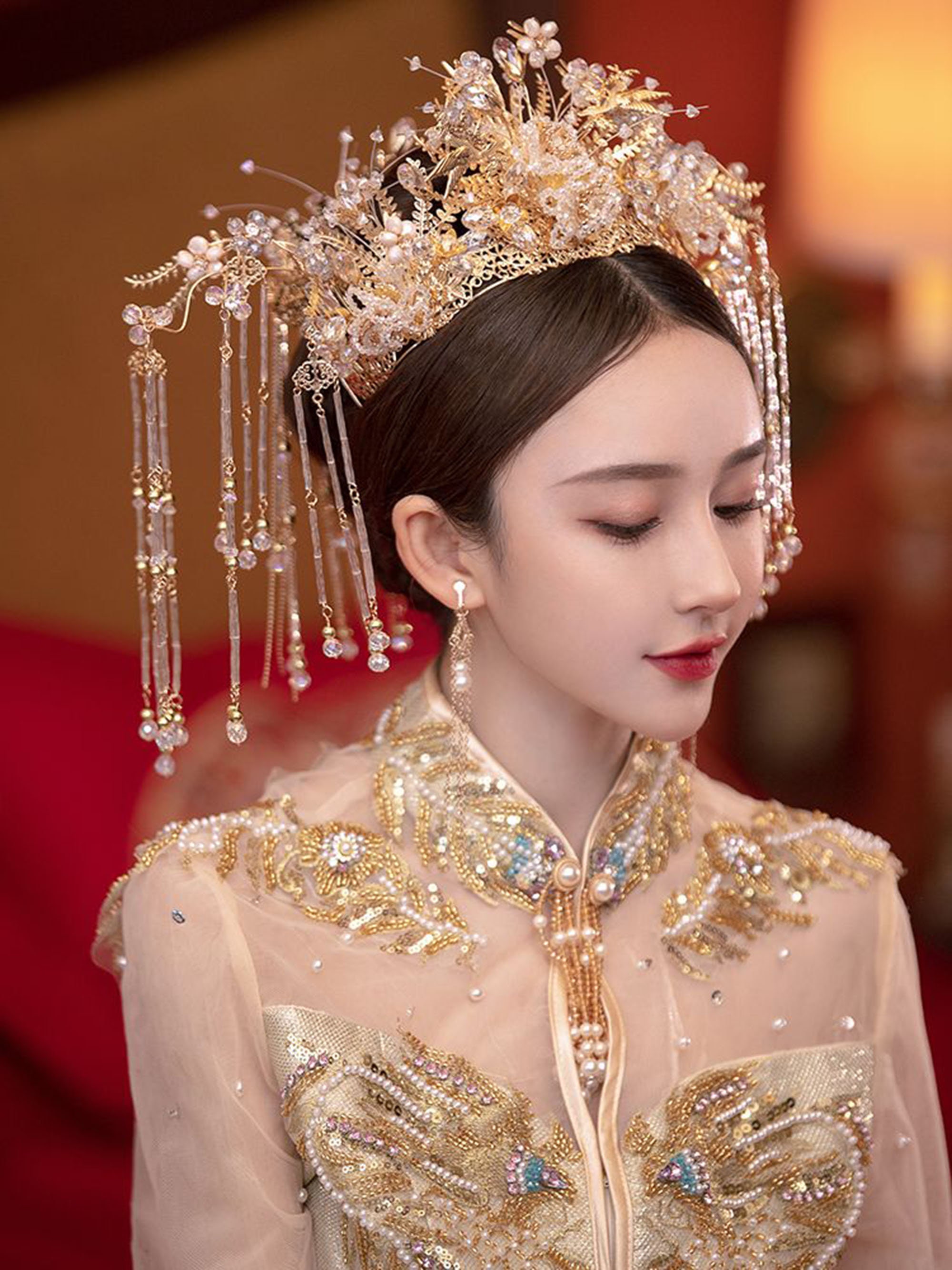 Chinese Bridal Headpiece with Phoenix Crown and Tassels – IDREAMMART