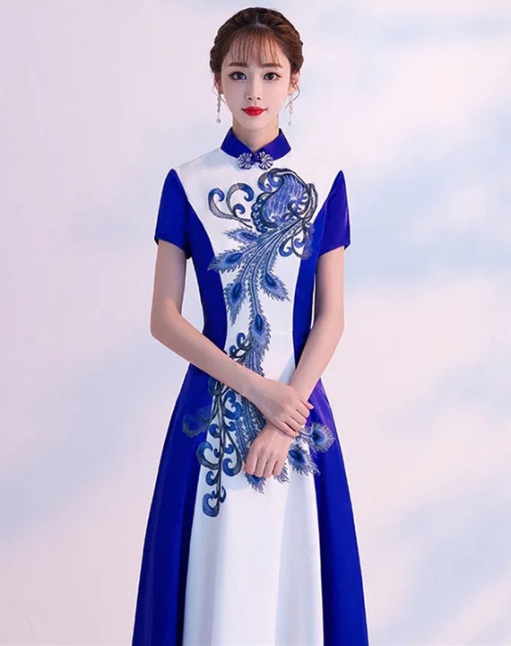 Blue and hotsell white china dress