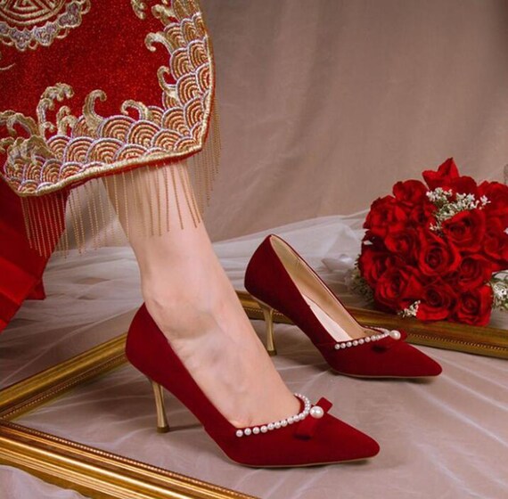Traditional Ancient Chinese Wedding Embroidery Shoes, Chinese Style Wedding  Red Dragon and Phoenix Bride Shoes for