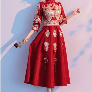 Traditional Chinese Dress,wine Red Wedding Dress, Embroidered Cheongsam ...