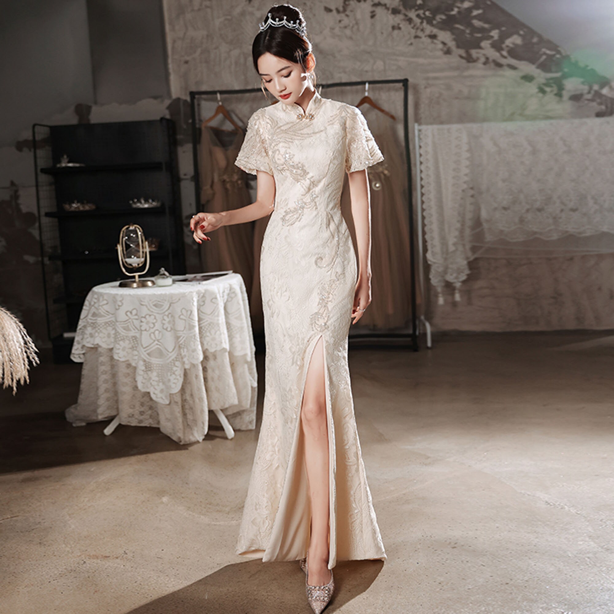 Chinese Cheongsam Dress White Qipao Dress Chinese Dress Women