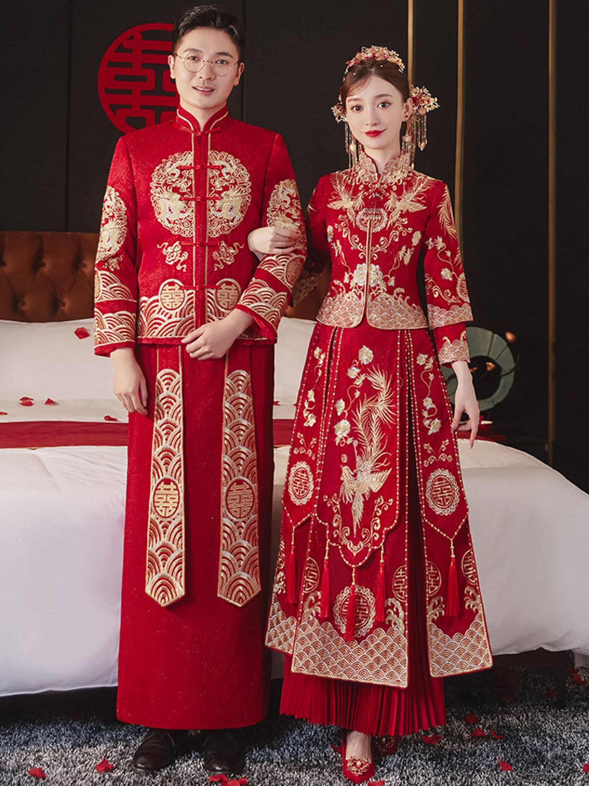 Traditional Chinese Wedding Dress, Qun Kwa, Tea Ceremony, Golden