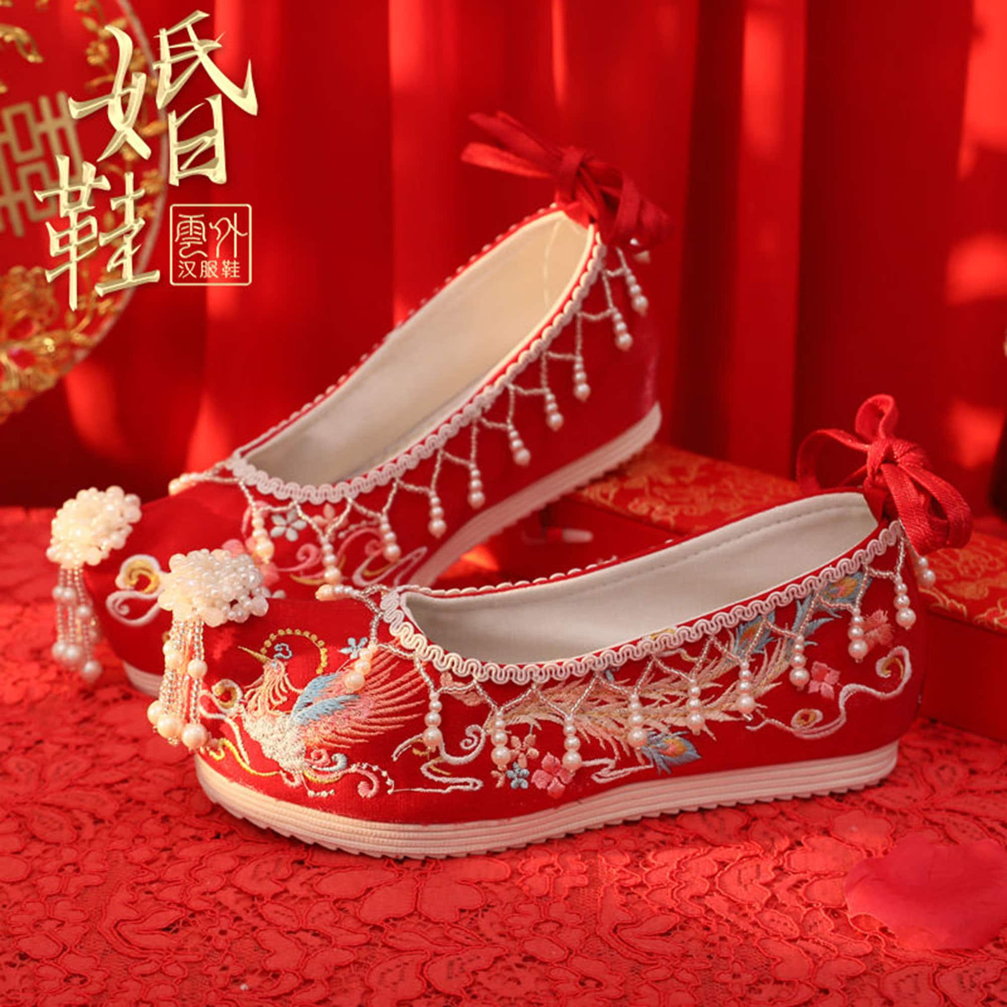 Chinese Style Beautiful Wedding Shoes Women's New Xiuhe Dress Bridal Shoes  Chinese Wedding Red Wedding Dress High Heel Crystal Shoes Phoenix Tassel |  Wish