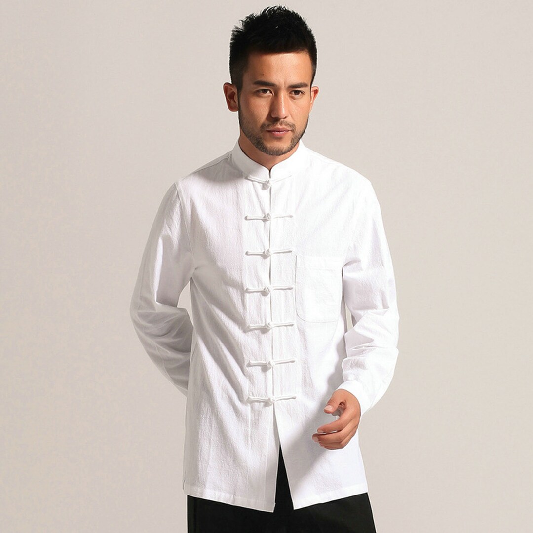 Chinese Style Men's Long-sleeved Shirt With Stand Collar and Buckle ...