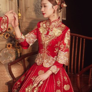 Traditional Chinese Bride Red Wedding Xiuhe Dress Women's - Etsy