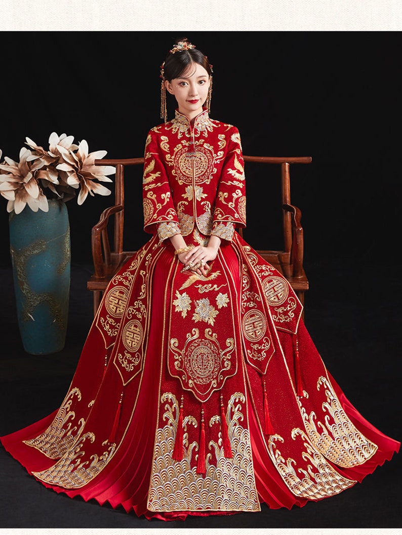 Traditional Chinese Bride Red Wedding Xiuhe Dress Women's - Etsy