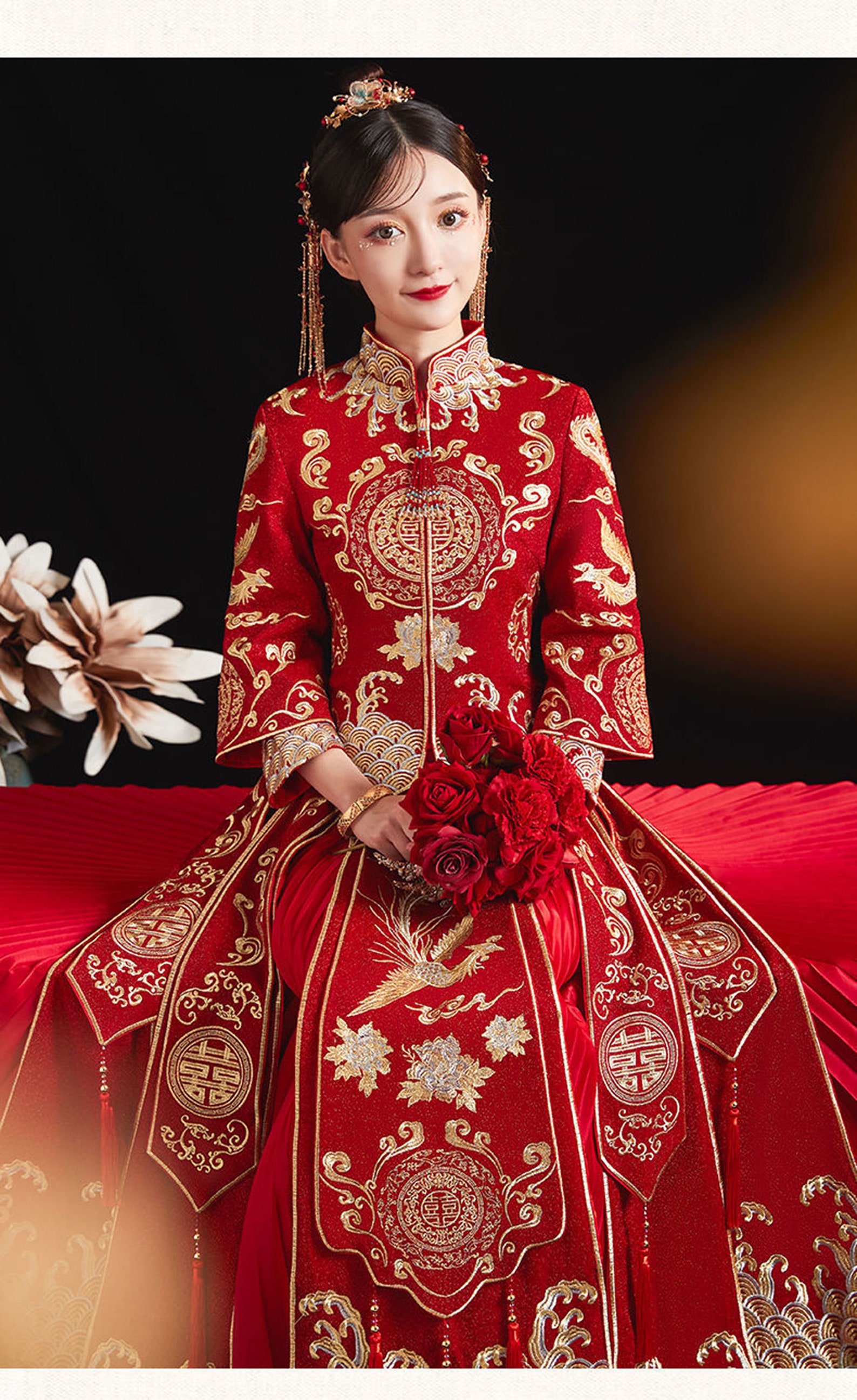 Traditional Chinese Bride Red Wedding Xiuhe Dress Women's - Etsy