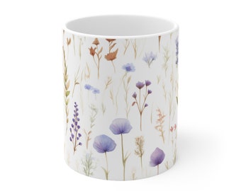 Mug fleurs sauvages, tasse à café florale, tasse fleurs pressées, cadeau pour elle, tasse botanique, tasse fleurs, tasse bohème, tasse en céramique 11 oz