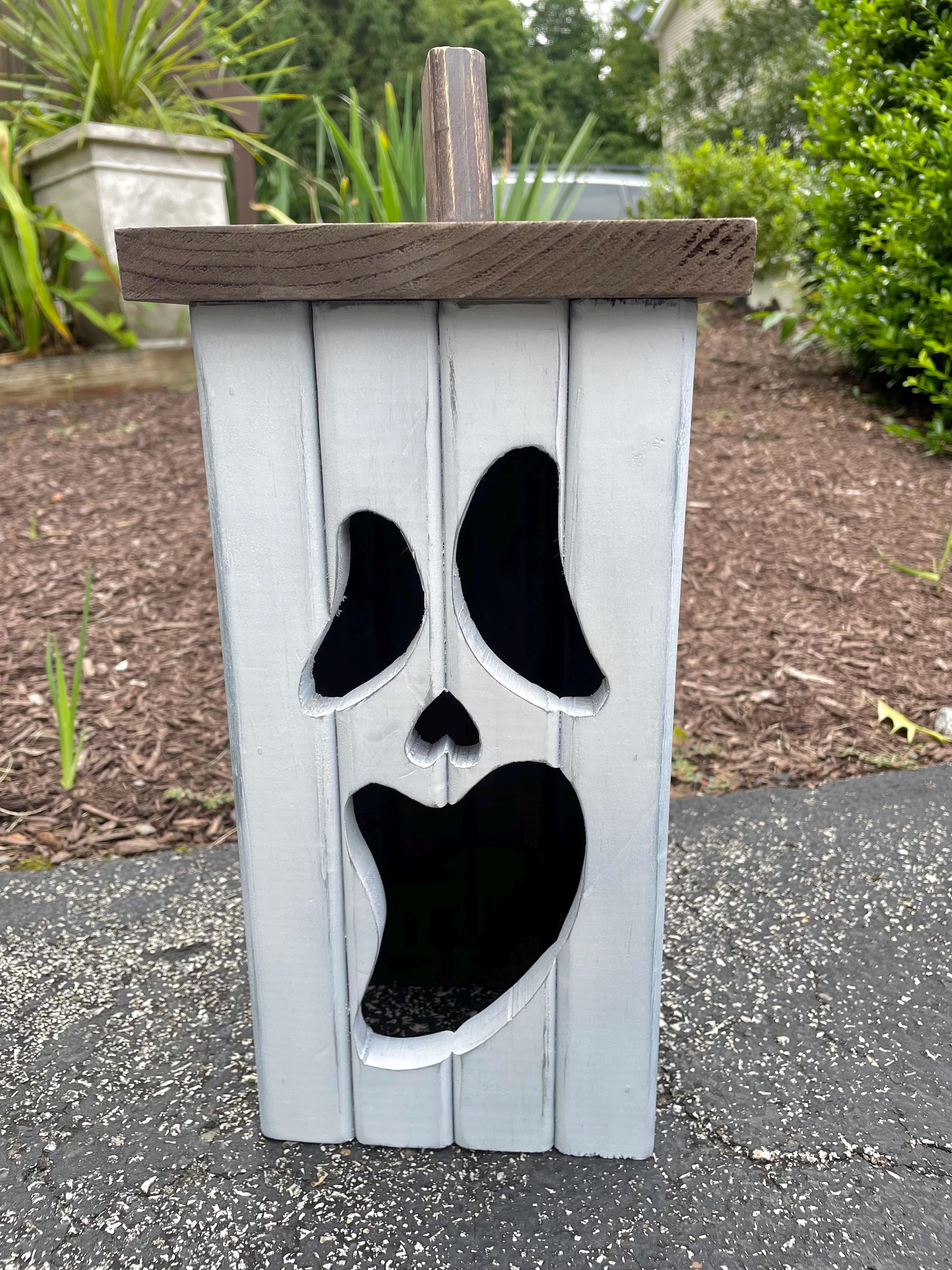 Rustic Wooden White Jack-o-lantern Ghost Halloween Decor Wood Pumpkin ...