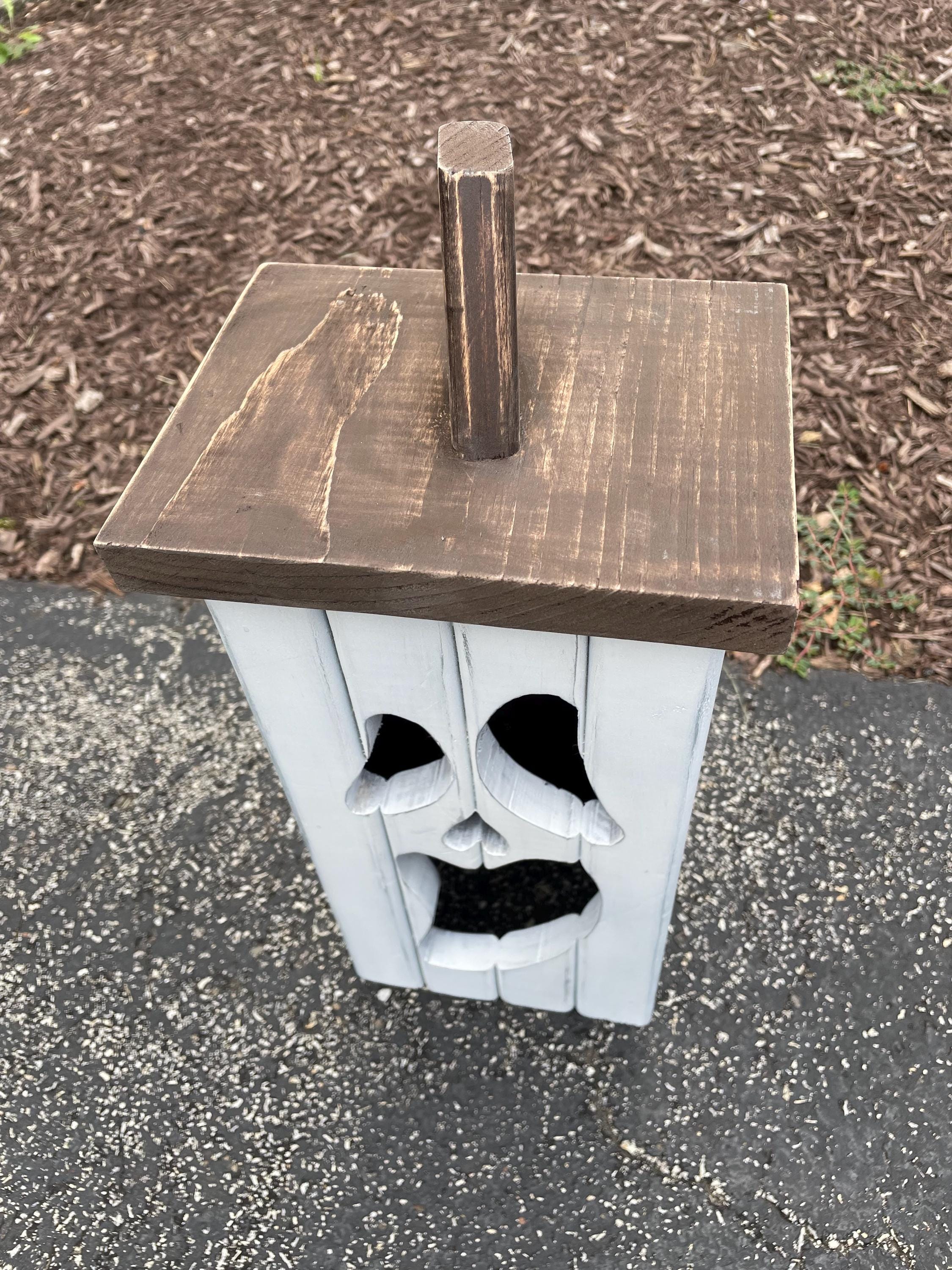 Rustic Wooden White Jack-o-lantern Ghost Halloween Decor Wood Pumpkin ...
