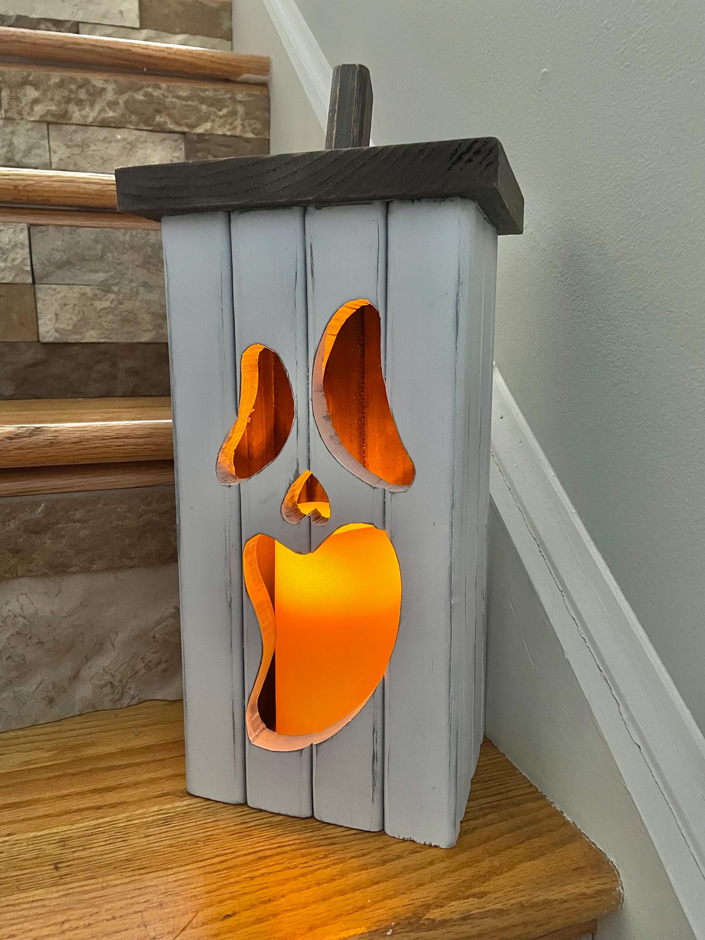 Rustic Wooden White Jack-o-lantern Ghost Halloween Decor Wood Pumpkin ...