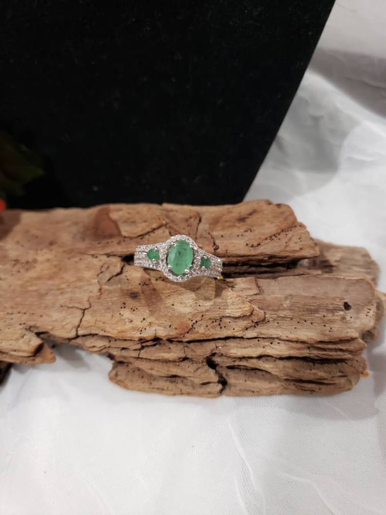 Kagem Zambian Emerald Cambodian Zircon Platinum over 925 Sterling Silver Ring Size 7-1.26 ctw
