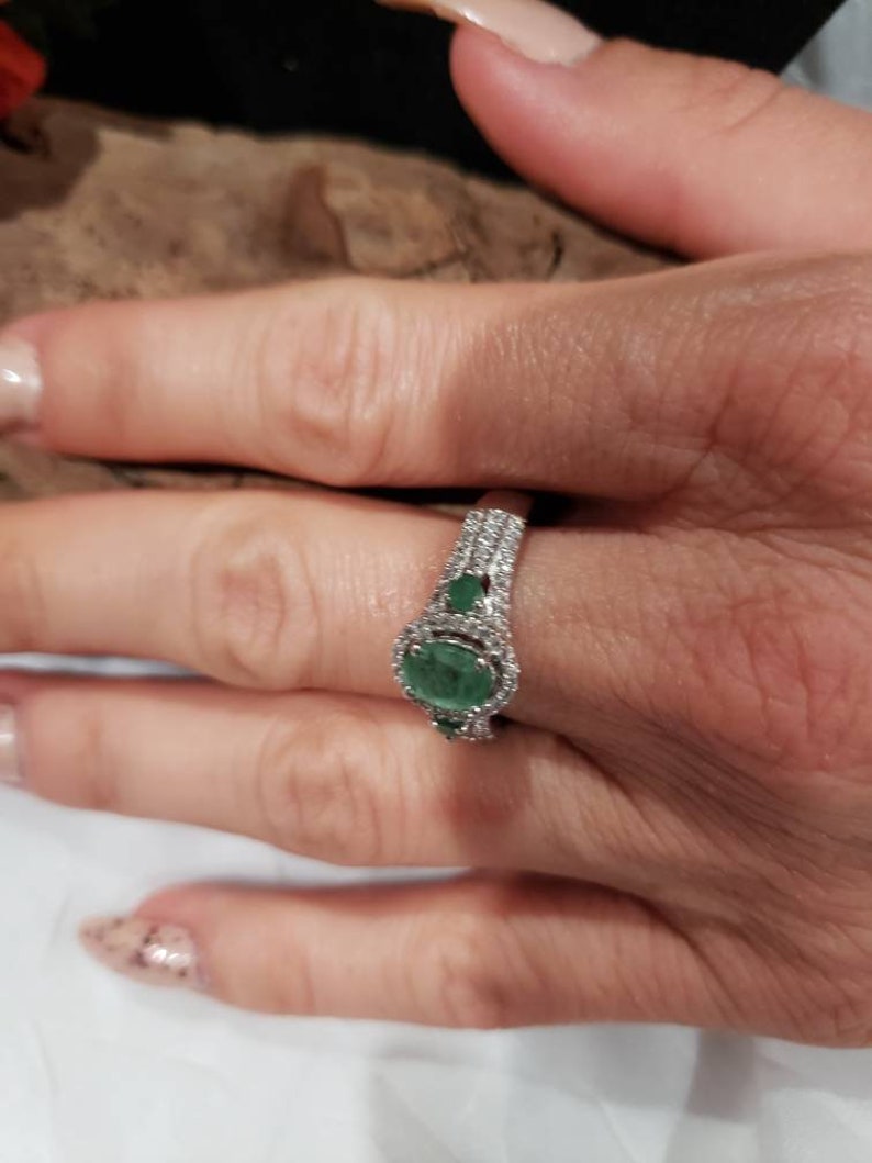 Kagem Zambian Emerald Cambodian Zircon Platinum over 925 Sterling Silver Ring Size 7-1.26 ctw