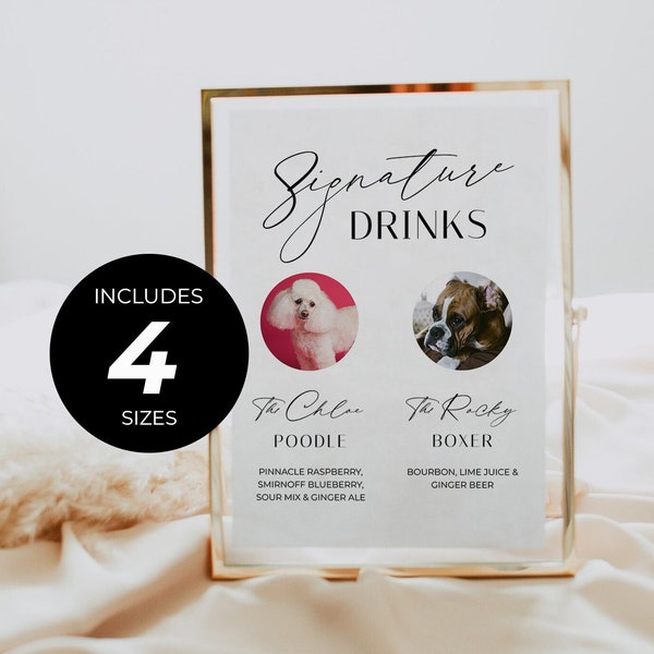 Minimalist Dog Signature Drink Sign, Modern Wedding Bar Sign, Pet Signature Cocktail Sign, Dog Signature Cocktail Sign MAARTEN