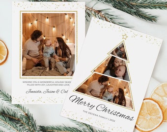 Christmas Card Template, Canva Christmas Tree Photo Template 5x7, Christmas Photo Card, Holiday Card Collage Template, Merry Christmas Card