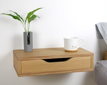 Floating oak nightstand with drawer