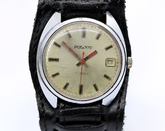 Relógio mecânico vintage Poljot com 17 joias calibre 2614.2h URSS década de 1970 com manutenção, oleado
