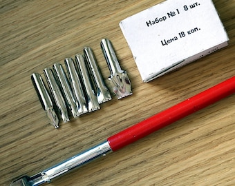 Juego de pluma estilográfica vintage de la URSS: pluma de madera con plumillas para carteles.